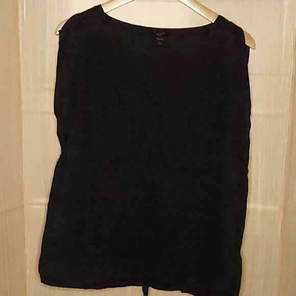 Talbots Womens Petite Black Linen Sleeve Relaxed Fit Top 10P - Picture 1 of 6